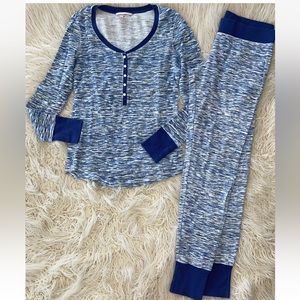 Victoria Secret Blue Thermal Henley Pajama Set Thermal Womens s Petite